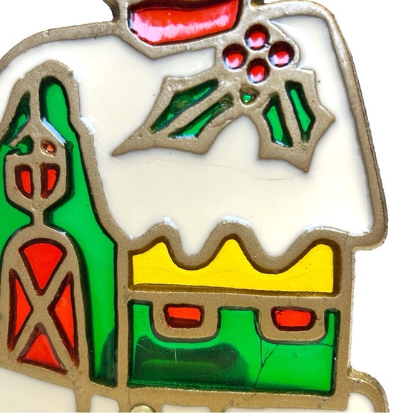 Vintage Holiday Christmas Stained Glass Tea Light Candle Holder House Cottage - Picture 11 of 11